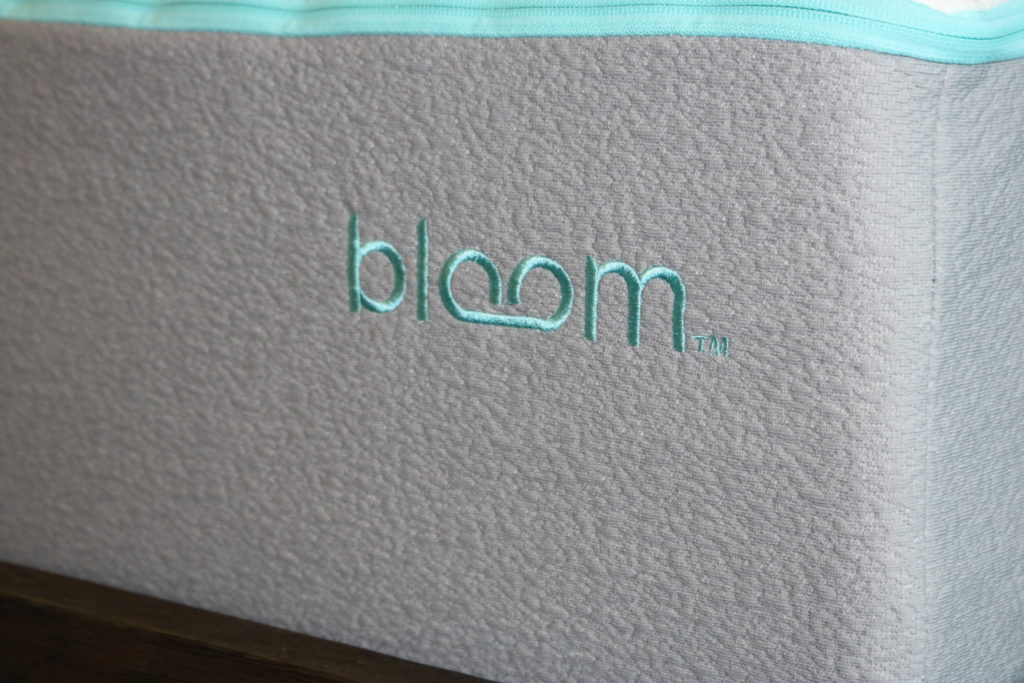 The Bloom logo stitched onto the Bloom mattress