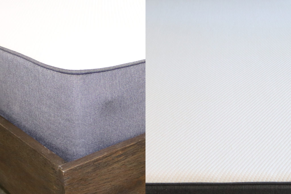 The corner of the Casper mattress cover and a wide shot