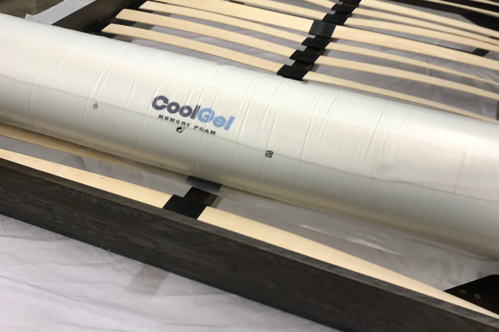 A Classic Brands 8 Inch Cool Gel mattress wrapped in plastic
