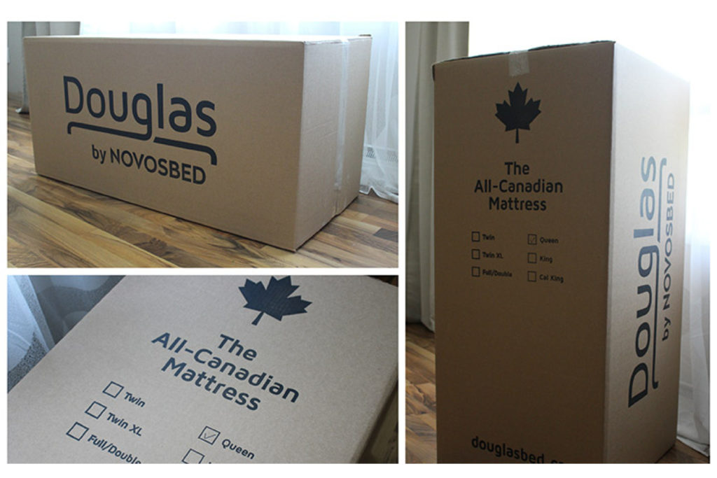 The Douglas mattress arrives in a recycled cardboard box