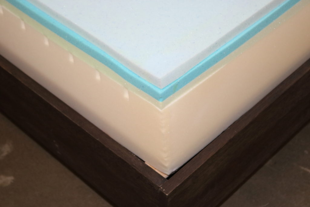 A close-up of the foam layers that make up the Bloom mattress