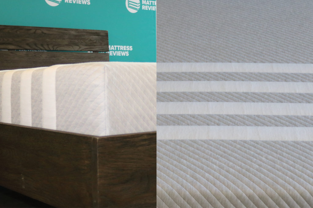 The corner of the Leesa mattress cover and a wide shot