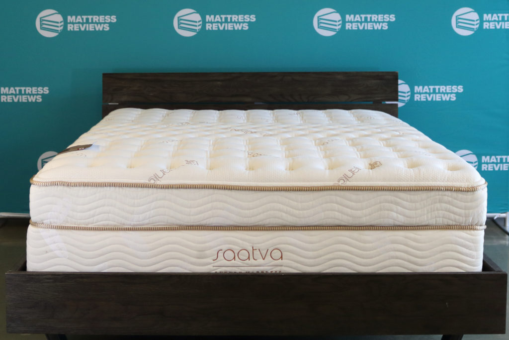A wide shot of the Saatva mattress