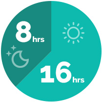 An illustrative pie chart of the 8 hours of recommended sleep per 16 hours of wakefulness.