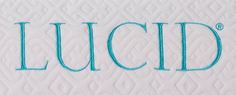 Image of the Lucid logo on the front cover of the Lucid mattress.