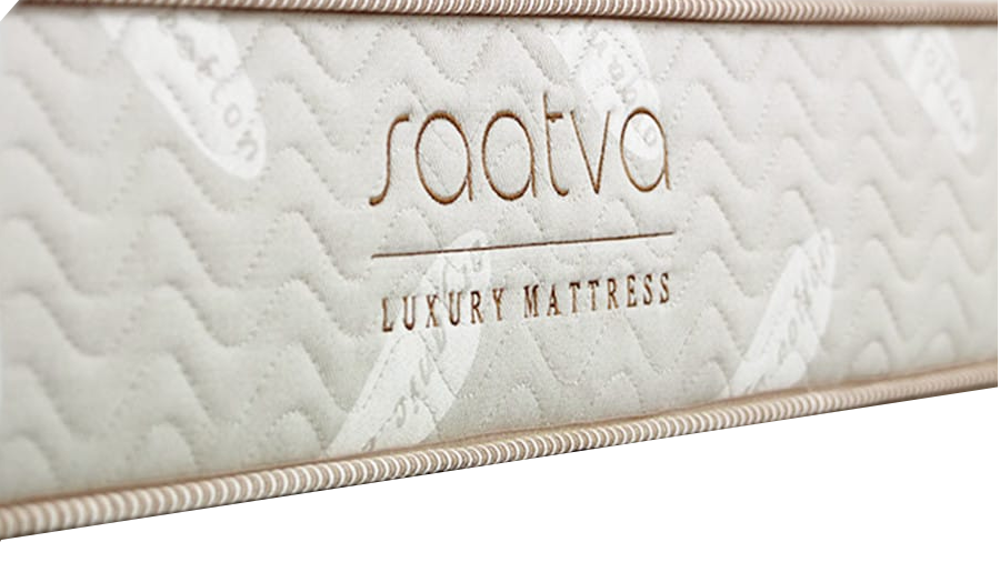 Image of the Saatva logo on the front cover of the Saatva mattress on Mattress-Reviews.com, the best source of professional, unbiased information for mattresses online.