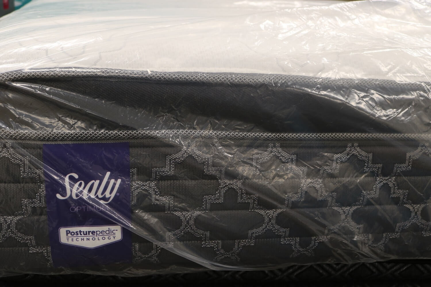 Image of the Sealy Posturepedic Guilford mattress in plastic wrapping.