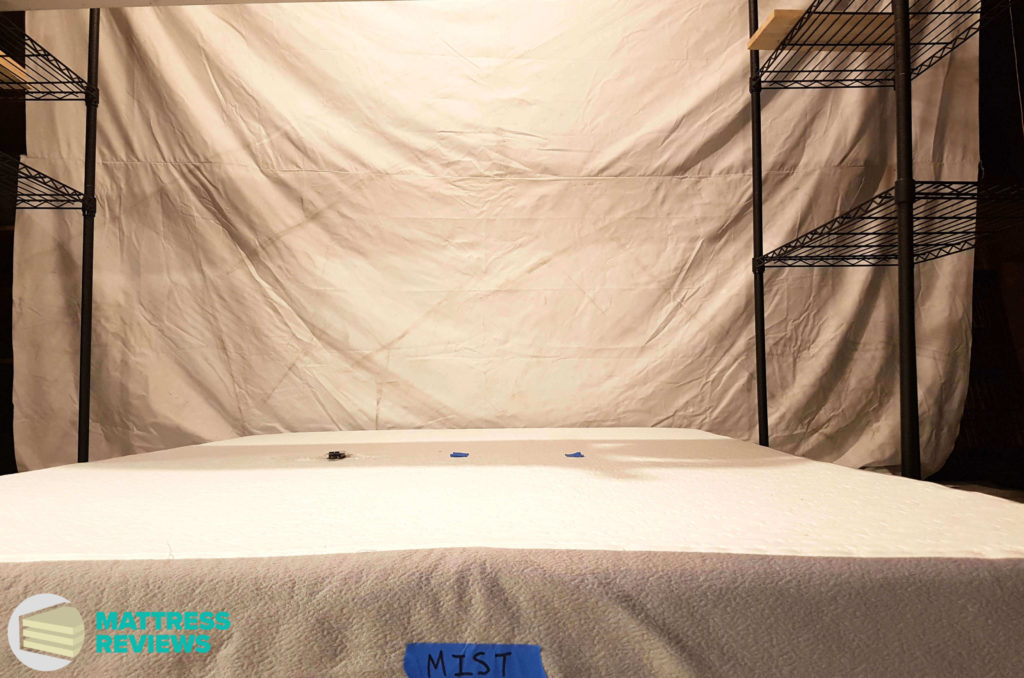 Image of the Bloom Mist mattress motion isolation test.