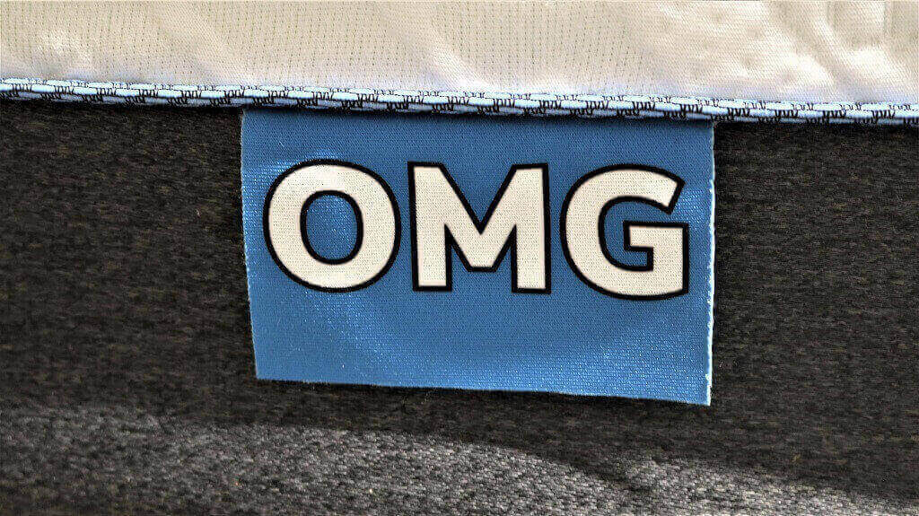 Image of the OMG Gotta Sleep mattress tag.