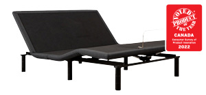 Image of the Podium adjustable bed frame against a white background. Head and leg sections are lifted.