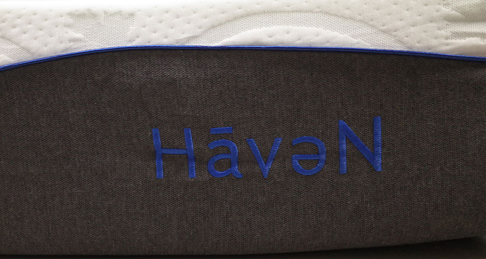 Haven Mattress brand logo stitched into the side of the mattress