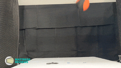 cherry-mattress-motion-isolation Medicine ball falling on Cherry mattress to test motion isolation