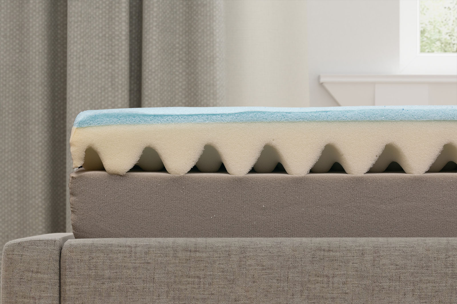 BloomRiverInternalsSide MattressReviewscom close up side view of the internal layers of the Bloom River mattress