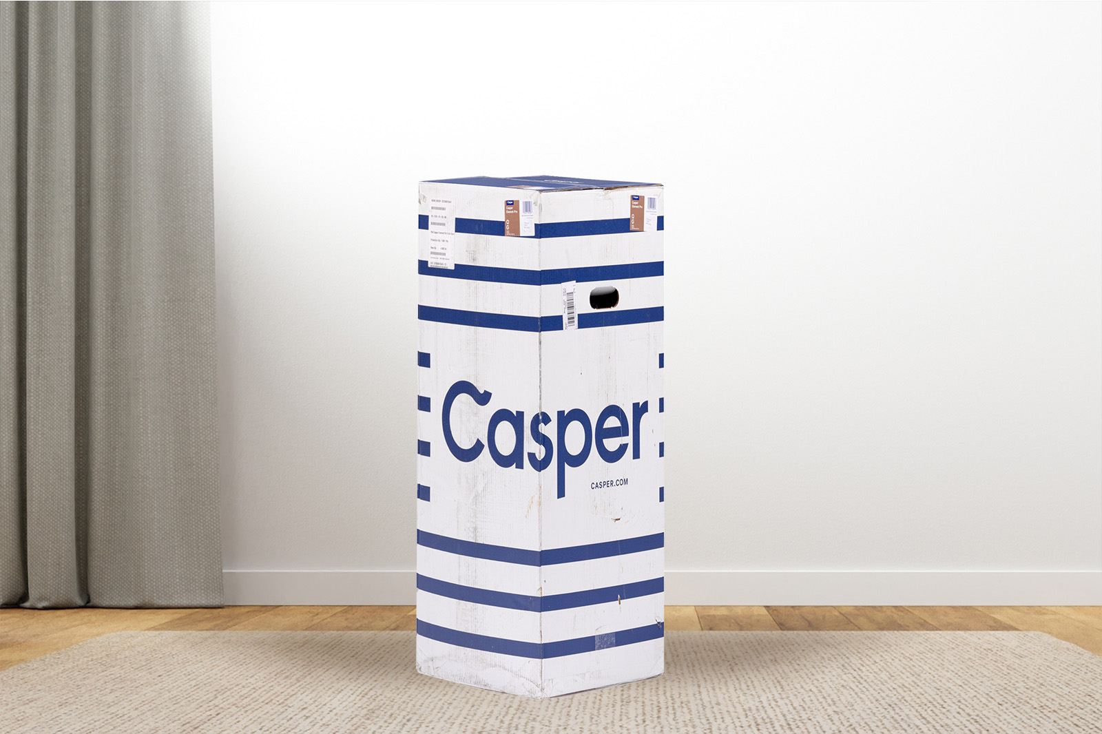 CasperElementProBox MattressReviewscom Casper Element Pro box standing straight up on a carpet