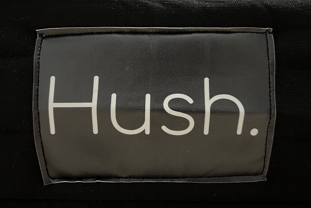 Image of the Hush mattress logo on the side of mattress