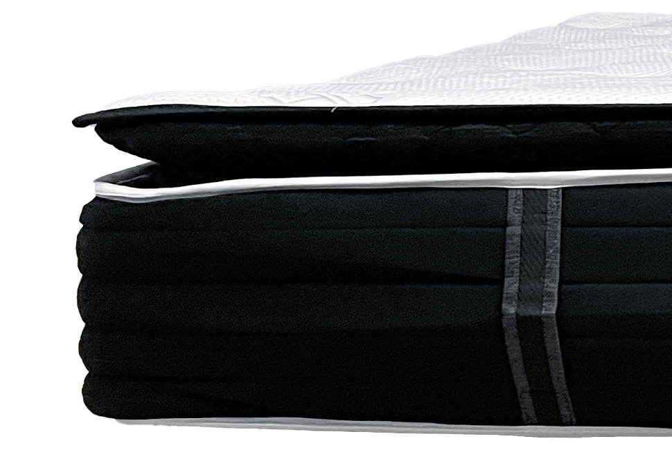 Closeup image of the side of the black Hush pillow-top mattress