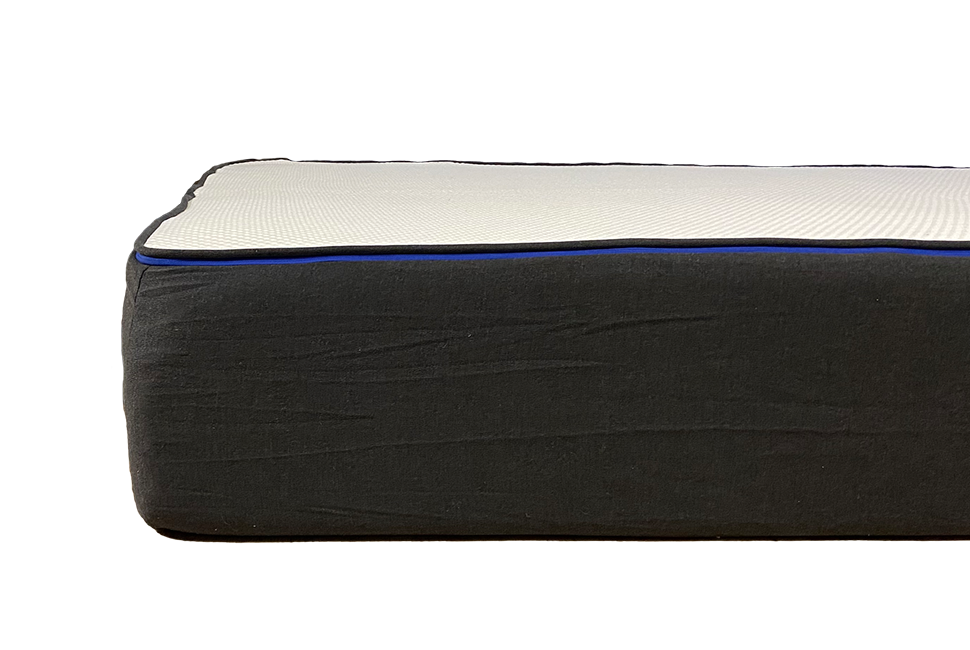 Image of the Nectar mattress shown from the side with some wrinkles in the charcoal fabric cover