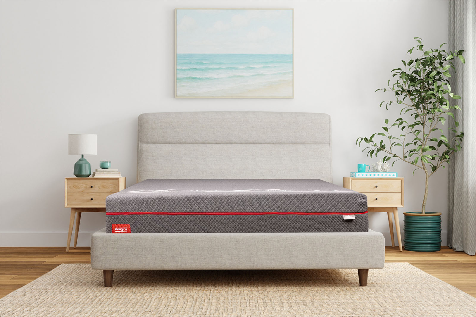 Front angle photo of a Douglas Original Hybrid mattress on a bed