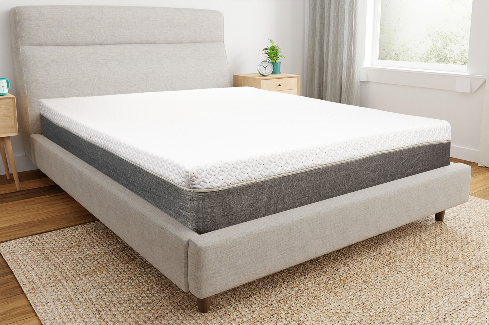The Endy mattress in a bed frame corner angle
