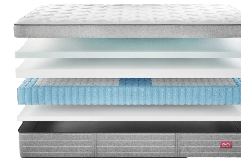 Graphical representation of the layers of the Endy Hybrid mattress