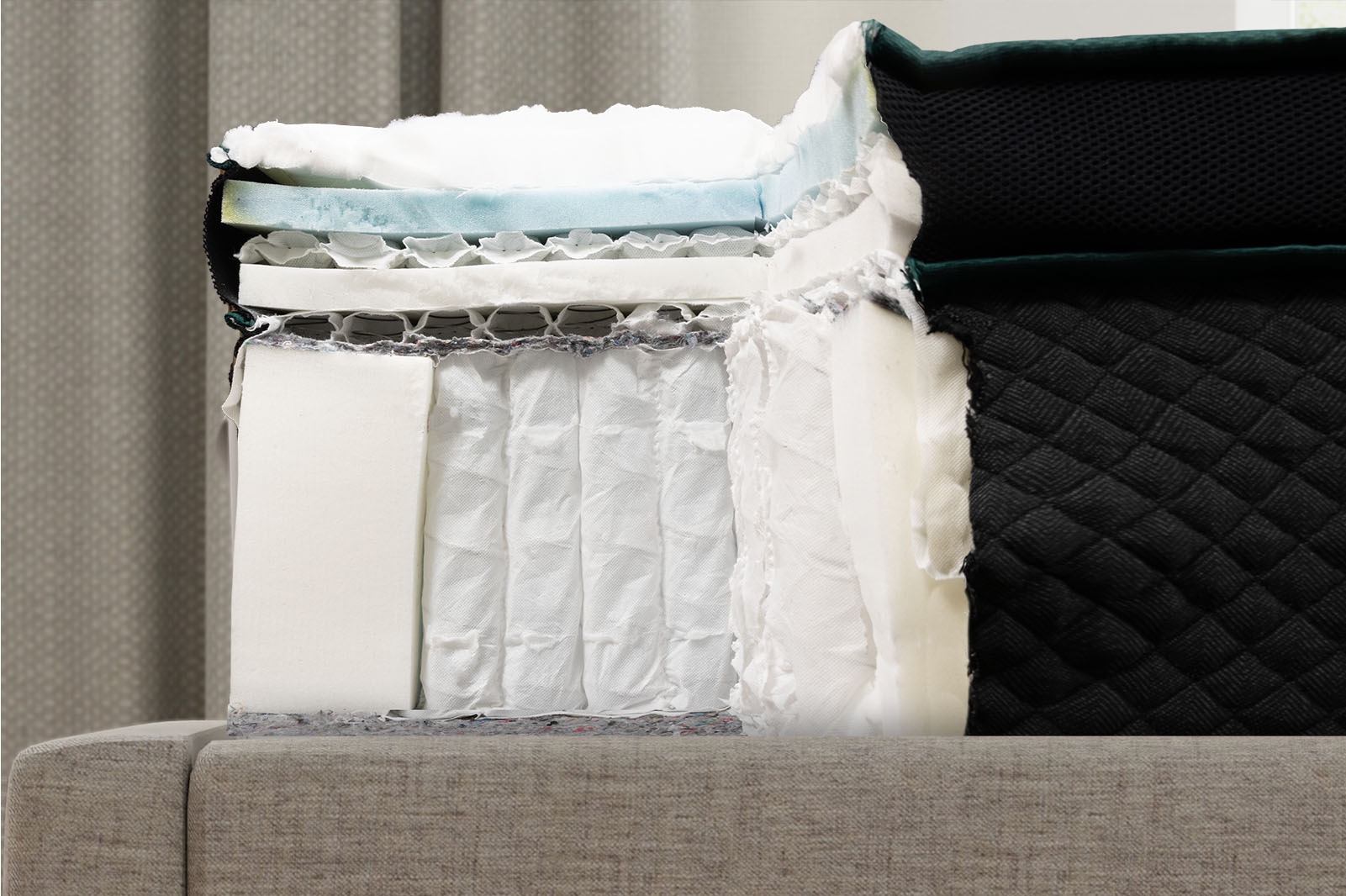 LCPinnacleInternalsSide MattressReviewscom side view showing the internal layers of the logan and cove mattress