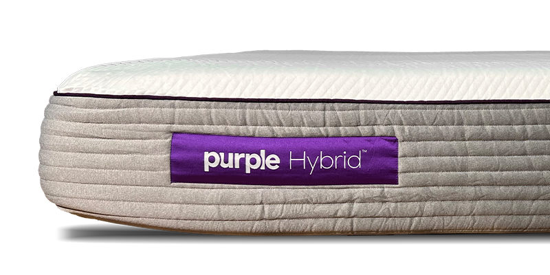 Purple Hybrid mattress corner view with badge