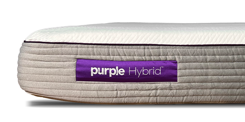 Purple Hybrid mattress corner view with badge