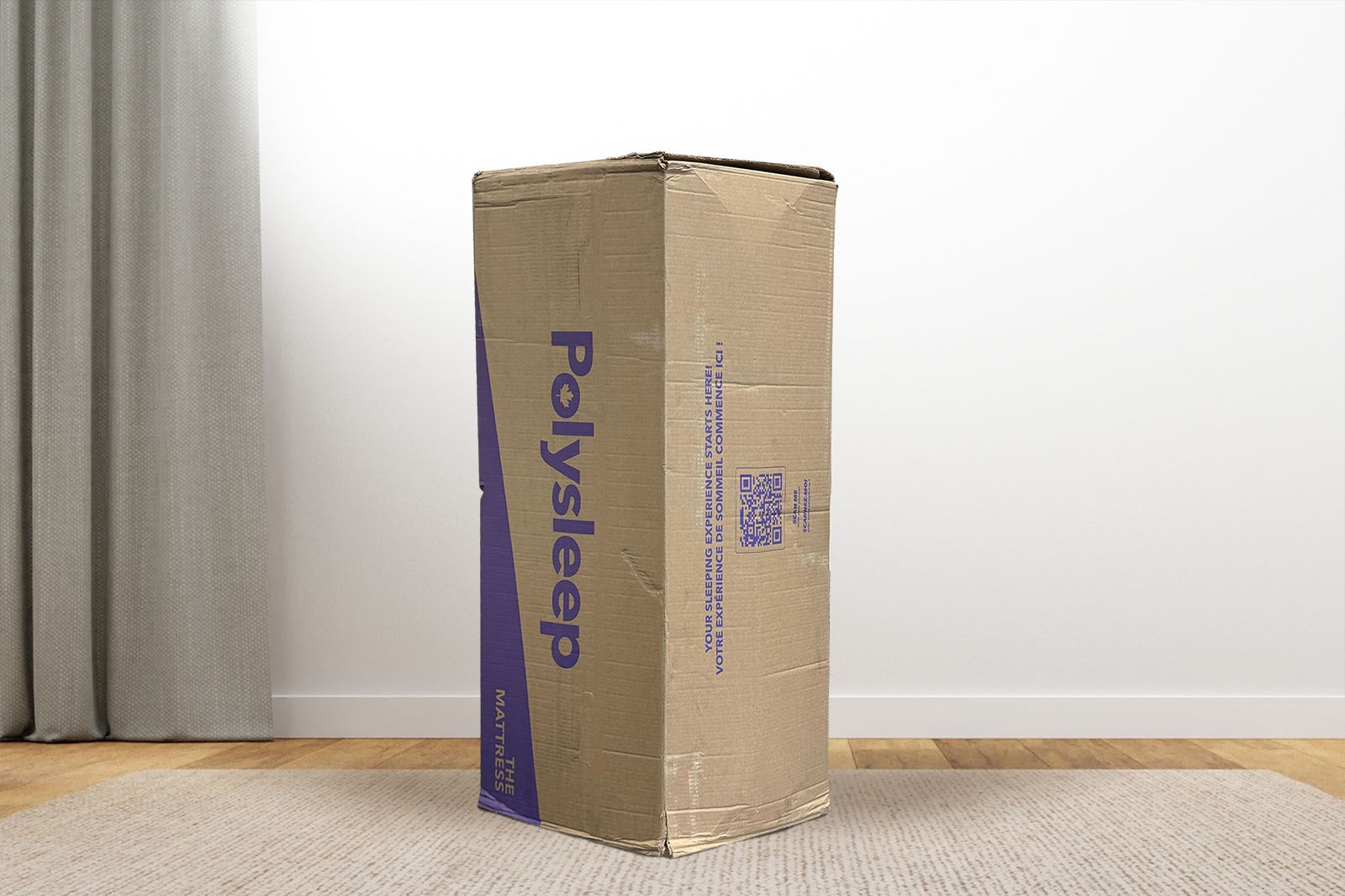 PolysleepTheBox MattressReviewscom The Polysleep mattress box standing upright on a carpet