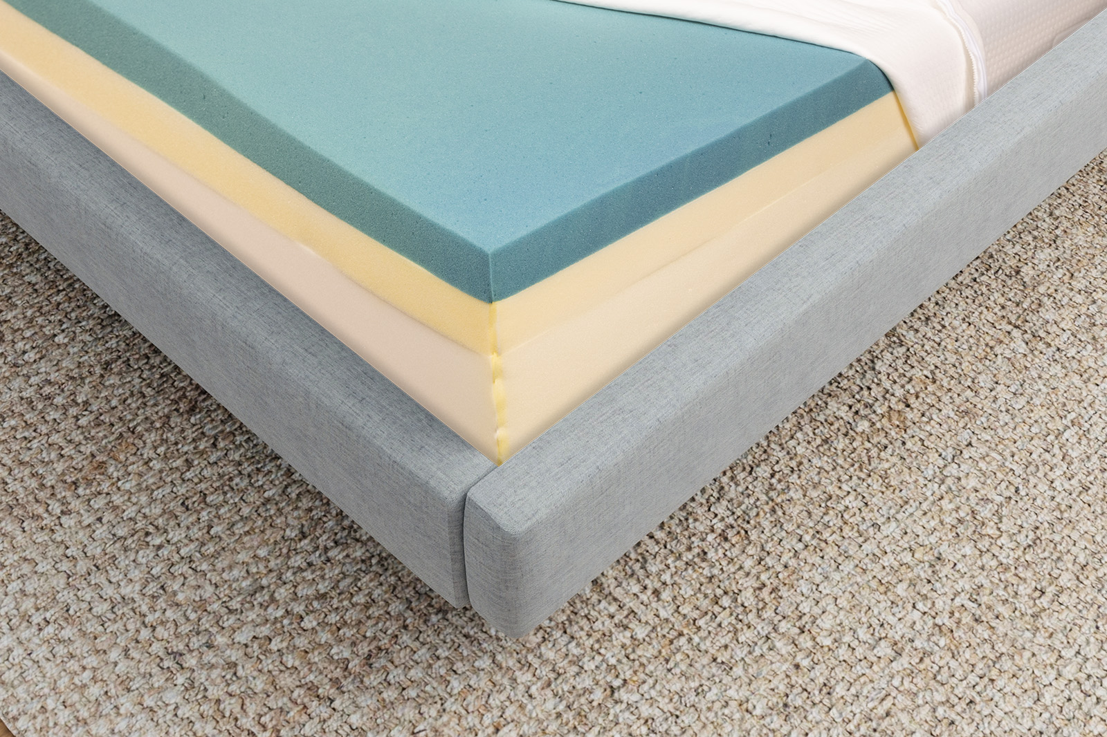 Puffy CloudInternalsCorner MattressReviewscom Corner top view photo of the Puffy Cloud internal layers