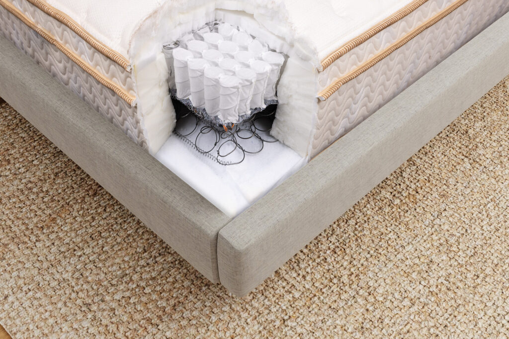 Corner view of the Saatva Classic mattress's internal layers