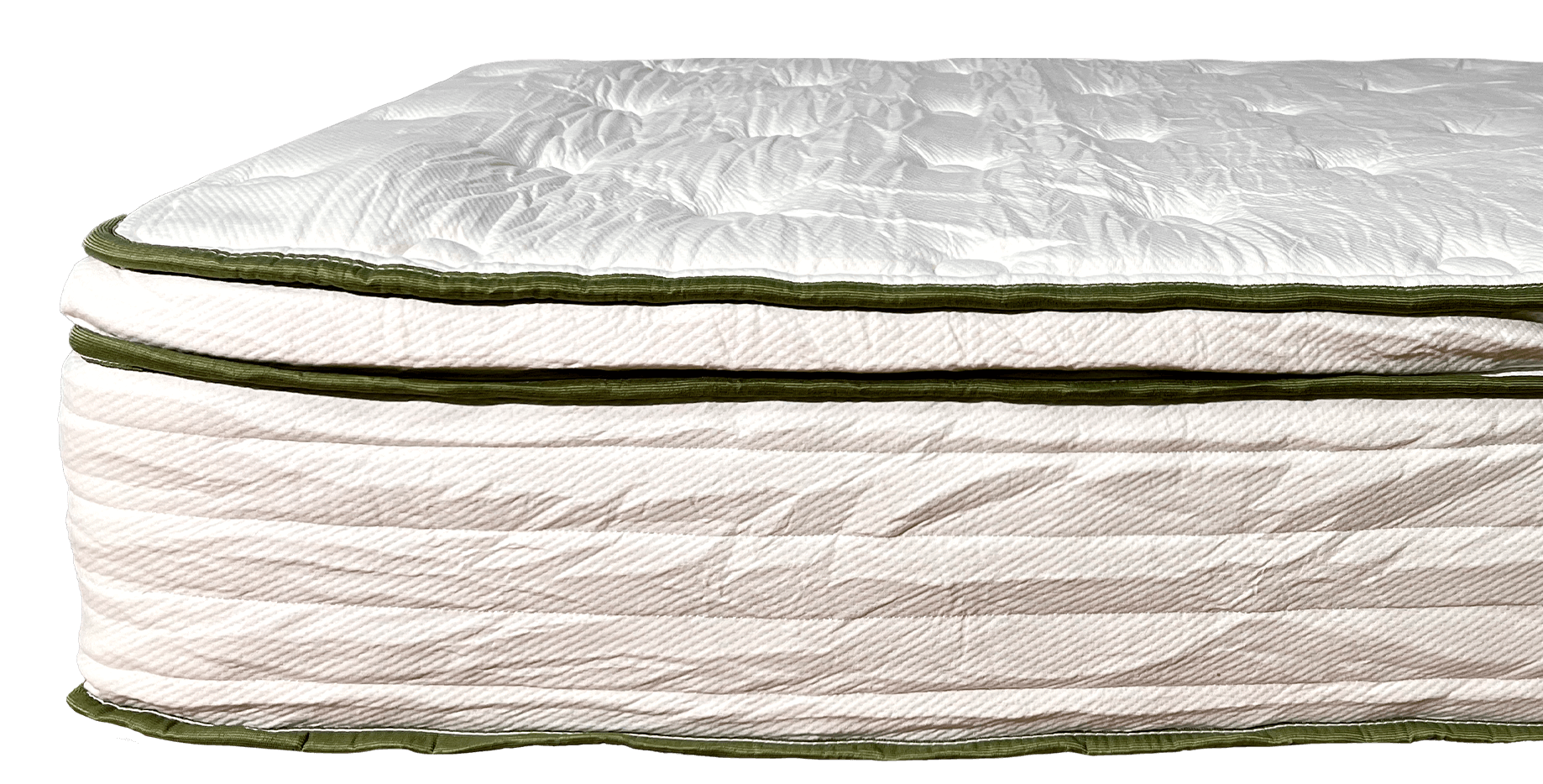 A profile side view of the upper half of a Silk and Snow Organic Mattress.