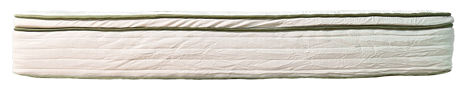 A profile view of the Silk and Snow Organic Mattress.