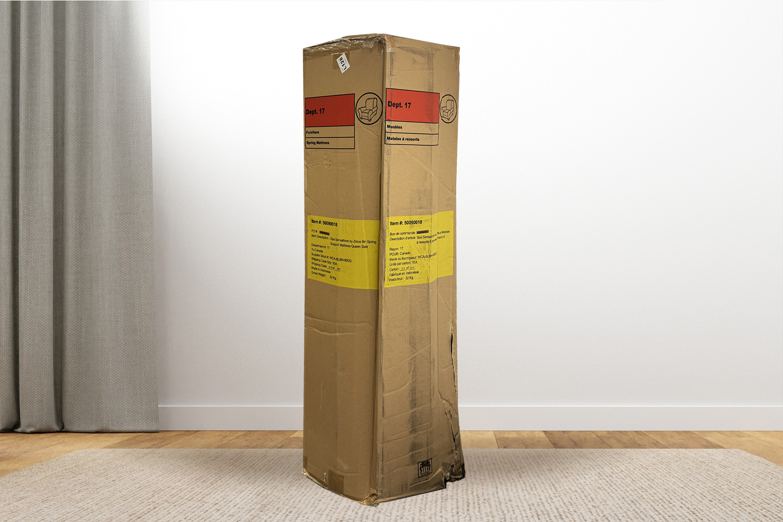 SpaSensationsBox MattressReviewscom Spa Sensations mattress delivery box on a carpet in a room