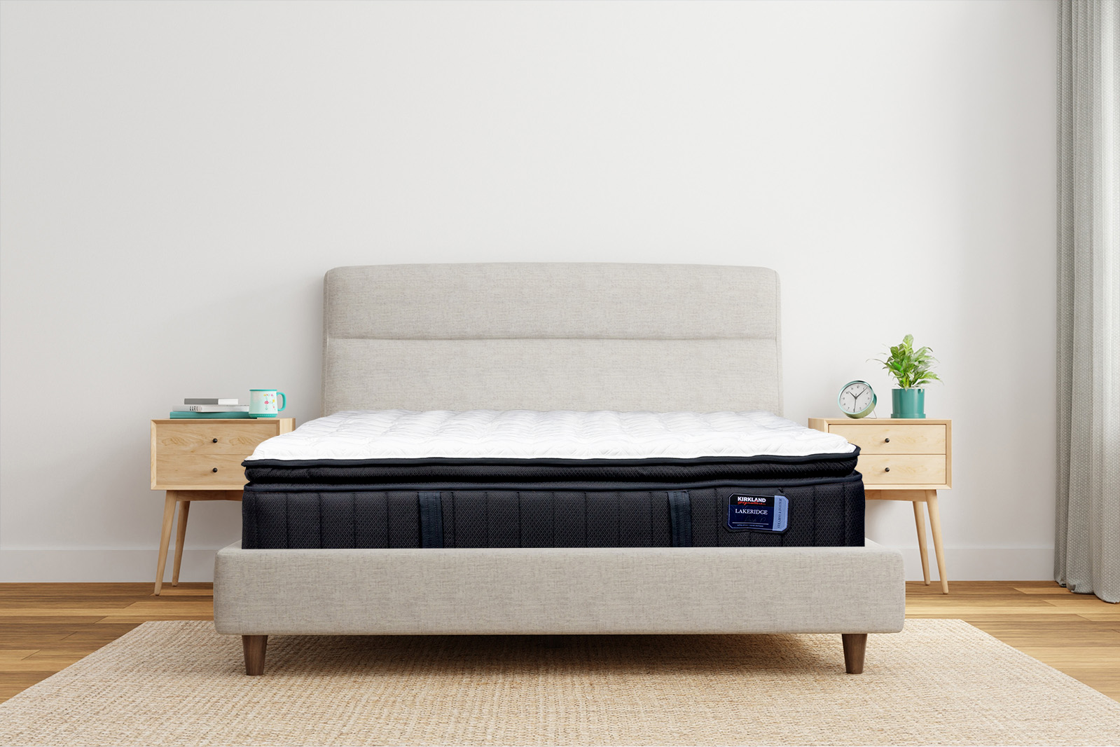Front angle photo of a Stearns Foster Lakeridge mattress on a bed