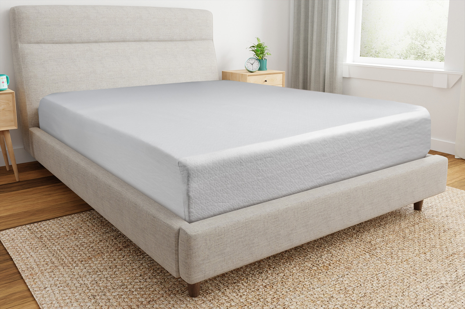 ZinusGreenTeaCornerAngle MattressReviewscom Corner view of the zinus green tea mattress on a bedframe